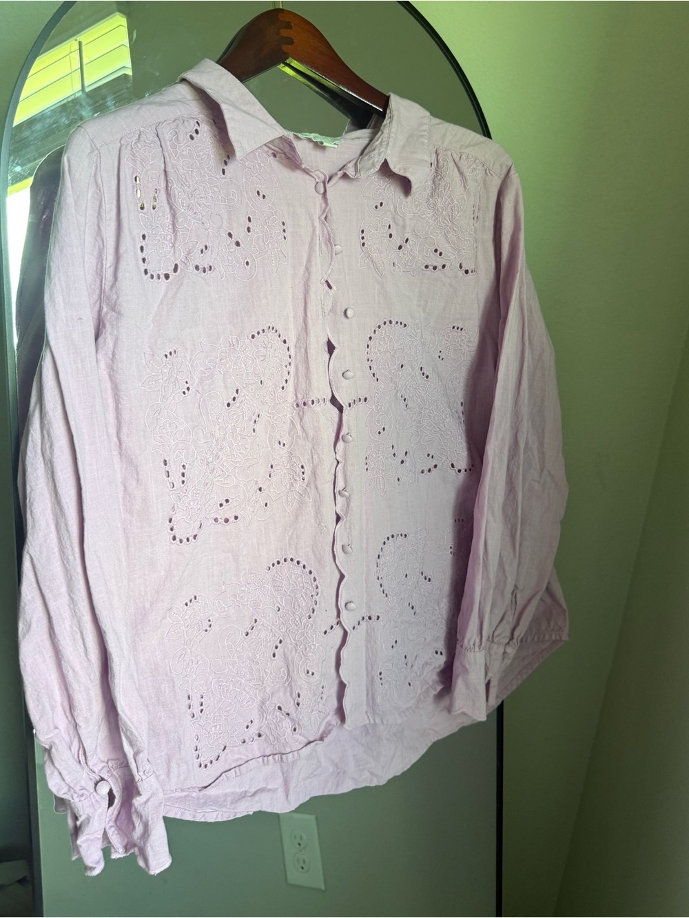 Jennifer & grace Eyelet Blouse button up long sleeve cotton XL